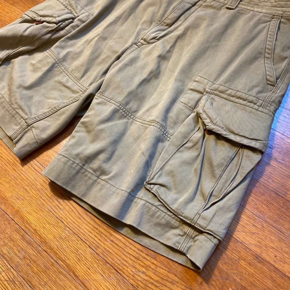 Polo Ralph Lauren Chino Cargo Shorts Baggy Olive Green Cotton Size 35